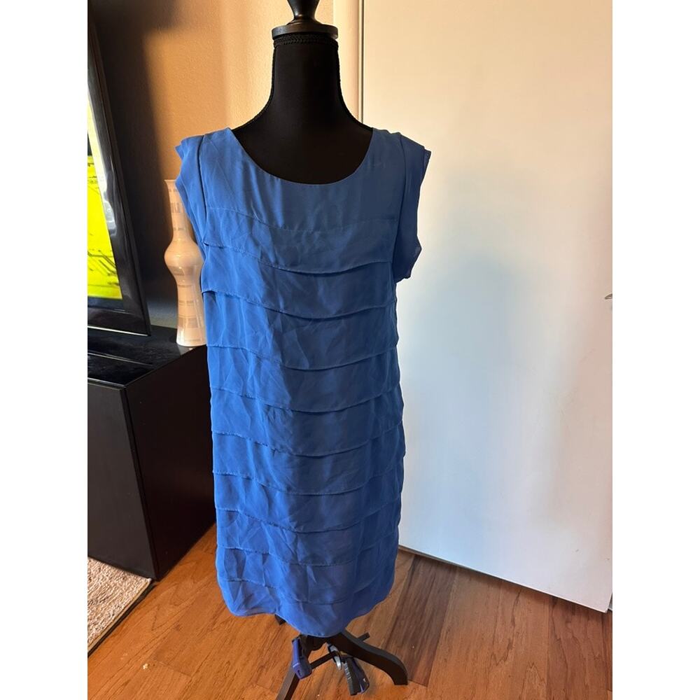 Bisou Bisou Michele Bohbot Blue Tiered Layered Ruffle Sleeveless Dress - Size 8